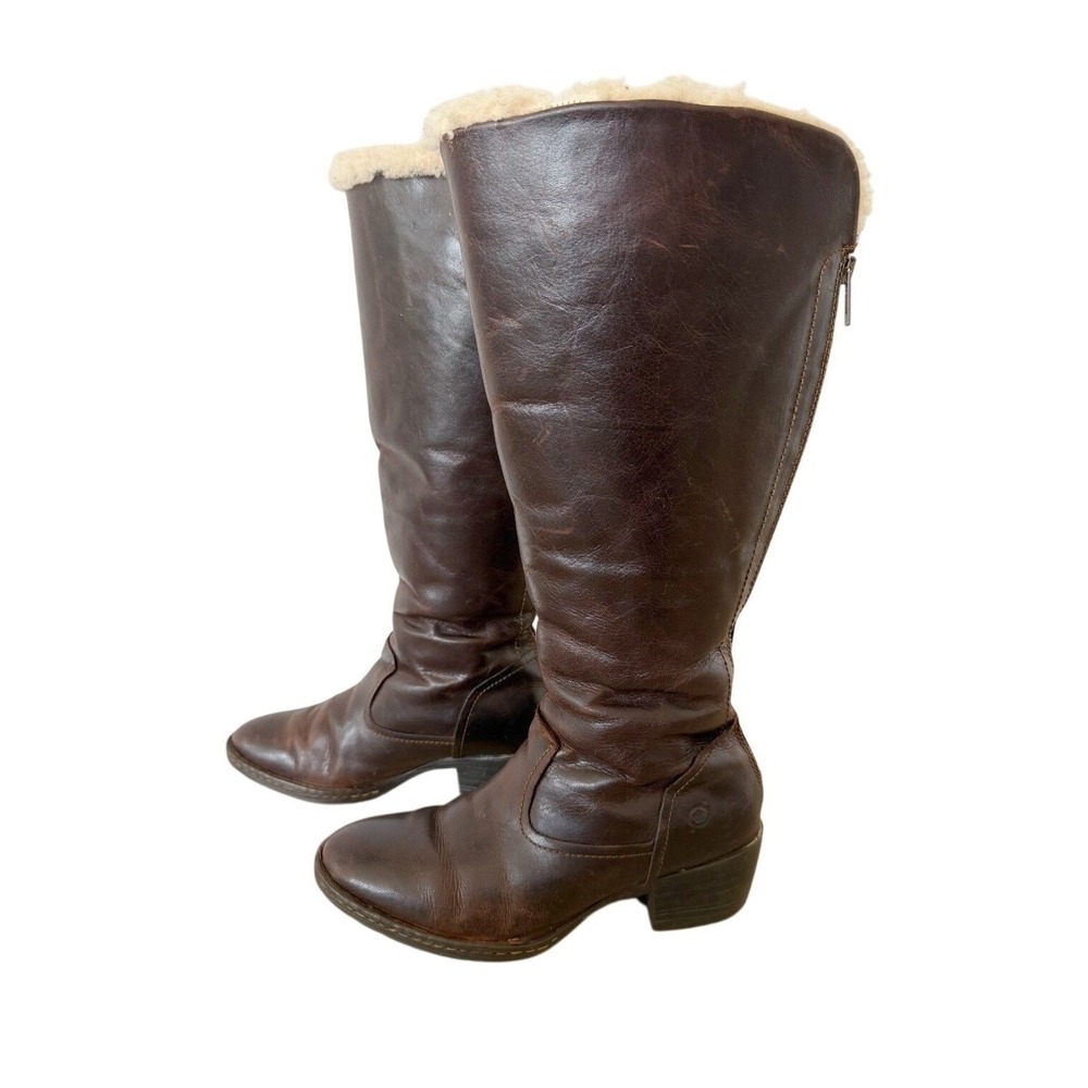 b.ø.c. Women's Brown Leather Shearling Lined Tall Boots Boho Rustic Fall US 7